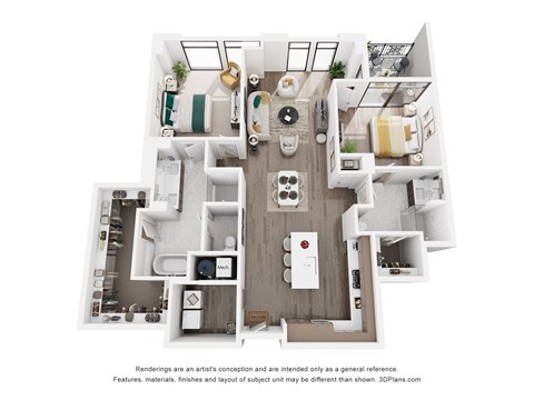 Floor plan for 2 beds, 2 baths, 1506 sqft